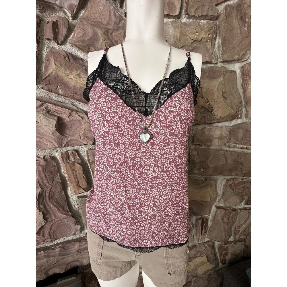 Y2K‎ STYLE RED  FloralCami Lace Detail Tank Top  Vintage Camo Summer Top L